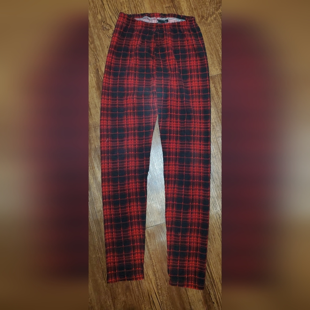 Rur 21 Women's Red/Black Plaid Polyester Knit  Stretch Leggings One Size